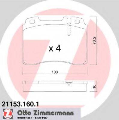Комплект тормозных колодок, дисковый тормоз ZIMMERMANN 21153.160.1