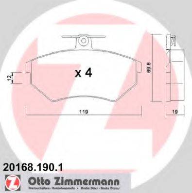 Комплект тормозных колодок, дисковый тормоз ZIMMERMANN 20168.190.1