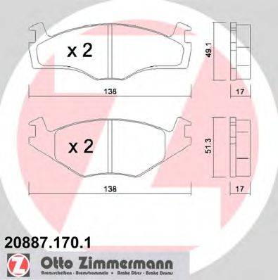 Комплект тормозных колодок, дисковый тормоз ZIMMERMANN 20887.170.1