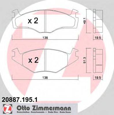 Комплект тормозных колодок, дисковый тормоз ZIMMERMANN 20887.195.1