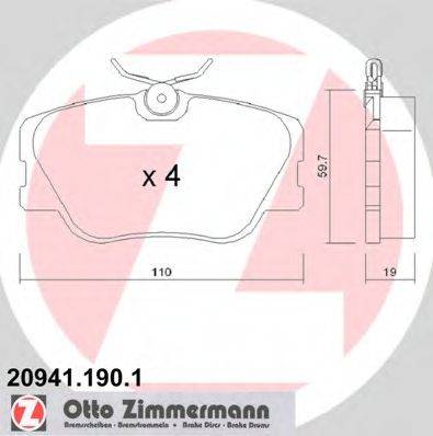 Комплект гальмівних колодок, дискове гальмо ZIMMERMANN 20941.190.1