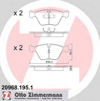 Комплект гальмівних колодок, дискове гальмо ZIMMERMANN 20968.195.1