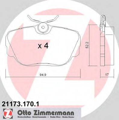 Комплект гальмівних колодок, дискове гальмо ZIMMERMANN 21173.170.1
