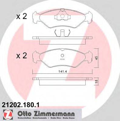 Комплект гальмівних колодок, дискове гальмо ZIMMERMANN 21202.180.1