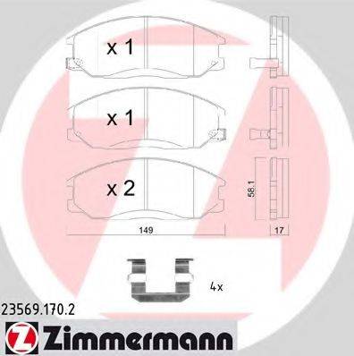 Комплект тормозных колодок, дисковый тормоз ZIMMERMANN 23569.170.2