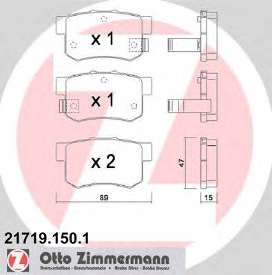 Комплект гальмівних колодок, дискове гальмо ZIMMERMANN 21719.150.1