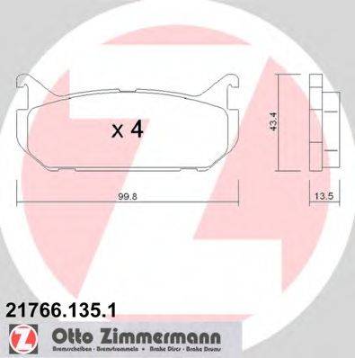 Комплект тормозных колодок, дисковый тормоз ZIMMERMANN 21766.135.1