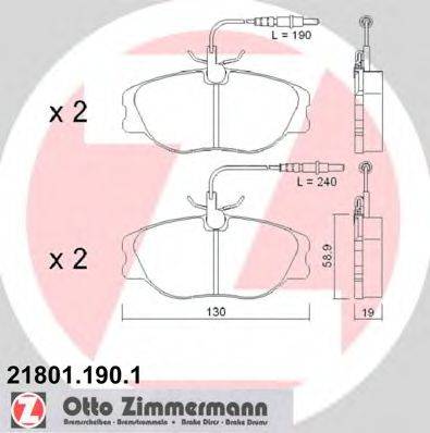 Комплект гальмівних колодок, дискове гальмо ZIMMERMANN 21801.190.1