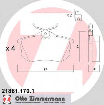 Комплект гальмівних колодок, дискове гальмо ZIMMERMANN 21861.170.1