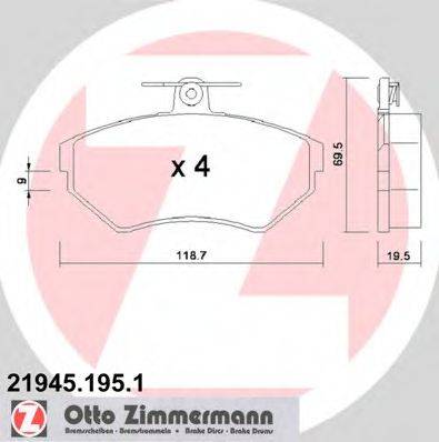 Комплект тормозных колодок, дисковый тормоз ZIMMERMANN 21945.195.1