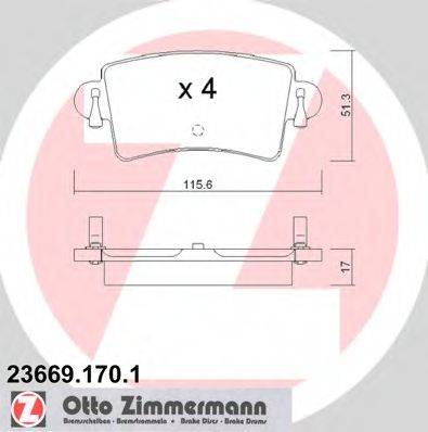 Комплект тормозных колодок, дисковый тормоз ZIMMERMANN 23669.170.1