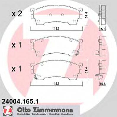 Комплект гальмівних колодок, дискове гальмо ZIMMERMANN 24004.165.1