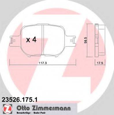 Комплект гальмівних колодок, дискове гальмо ZIMMERMANN 23526.175.1