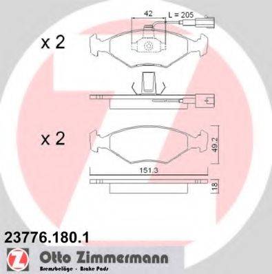 Комплект гальмівних колодок, дискове гальмо ZIMMERMANN 23776.180.1
