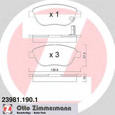 Комплект тормозных колодок, дисковый тормоз ZIMMERMANN 23981.190.1