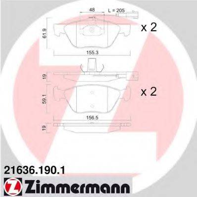 Комплект тормозных колодок, дисковый тормоз ZIMMERMANN 21636.190.1