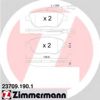 Комплект тормозных колодок, дисковый тормоз ZIMMERMANN 23709.190.1