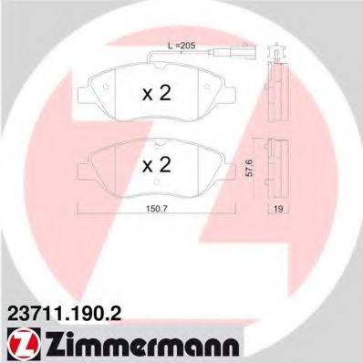 Комплект тормозных колодок, дисковый тормоз ZIMMERMANN 23711.190.2