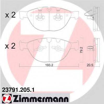 Комплект гальмівних колодок, дискове гальмо ZIMMERMANN 23791.205.1