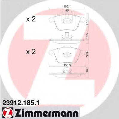 Комплект гальмівних колодок, дискове гальмо ZIMMERMANN 23912.185.1