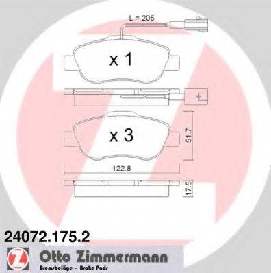 Комплект тормозных колодок, дисковый тормоз ZIMMERMANN 24072.175.2