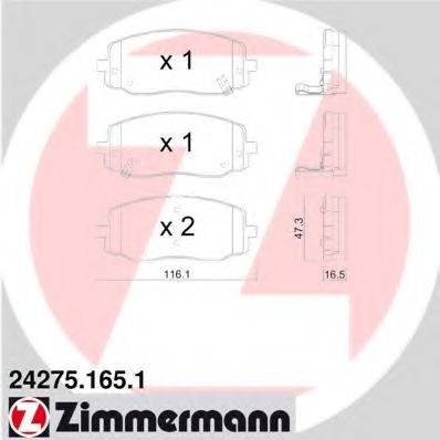 Комплект гальмівних колодок, дискове гальмо ZIMMERMANN 24275.165.1