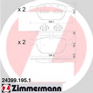 Комплект тормозных колодок, дисковый тормоз ZIMMERMANN 24399.195.1