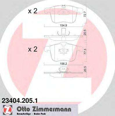 Комплект тормозных колодок, дисковый тормоз ZIMMERMANN 23404.205.1