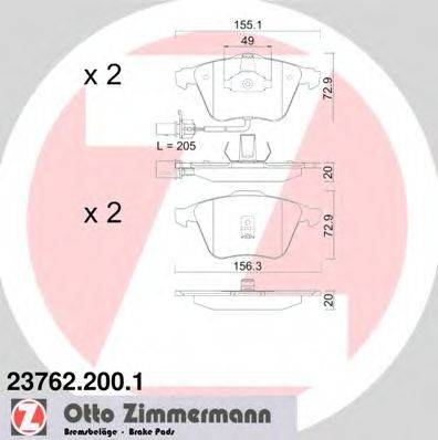 Комплект гальмівних колодок, дискове гальмо ZIMMERMANN 23762.200.1