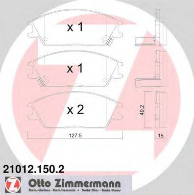 Комплект гальмівних колодок, дискове гальмо ZIMMERMANN 21012.150.2