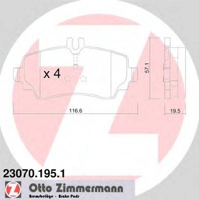 Комплект гальмівних колодок, дискове гальмо ZIMMERMANN 23070.195.1