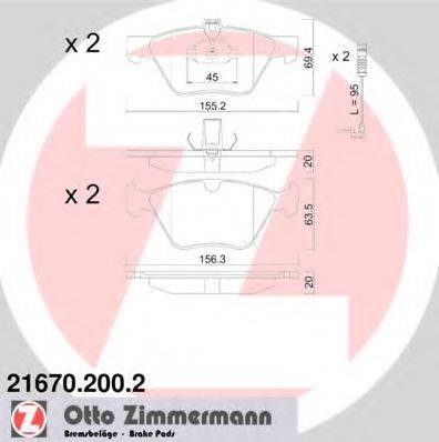 Комплект тормозных колодок, дисковый тормоз ZIMMERMANN 21670.200.2