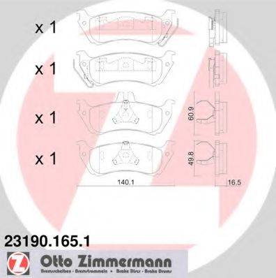 Комплект гальмівних колодок, дискове гальмо ZIMMERMANN 23190.165.1