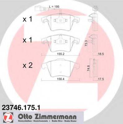 Комплект тормозных колодок, дисковый тормоз ZIMMERMANN 23746.175.1