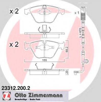 Комплект гальмівних колодок, дискове гальмо ZIMMERMANN 23312.200.2