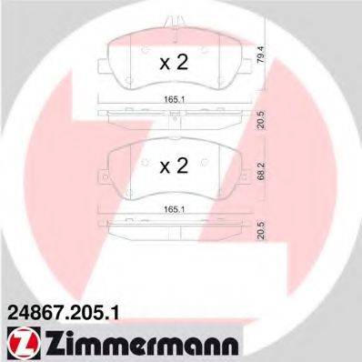 Комплект тормозных колодок, дисковый тормоз ZIMMERMANN 24867.205.1