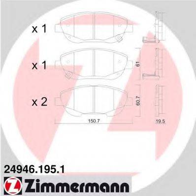 Комплект гальмівних колодок, дискове гальмо ZIMMERMANN 24946.195.1