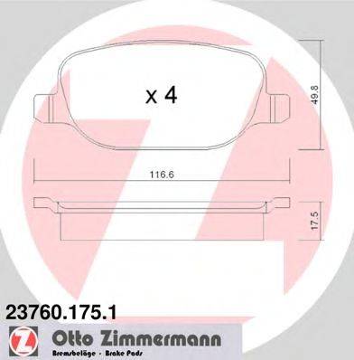 Комплект тормозных колодок, дисковый тормоз ZIMMERMANN 23760.175.1