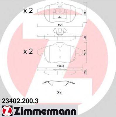 Комплект гальмівних колодок, дискове гальмо ZIMMERMANN 23402.200.3