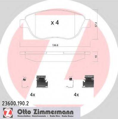 Комплект гальмівних колодок, дискове гальмо ZIMMERMANN 23600.190.2