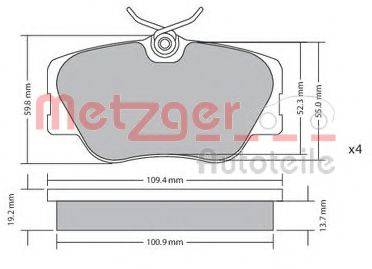 Комплект гальмівних колодок, дискове гальмо METZGER 1170151