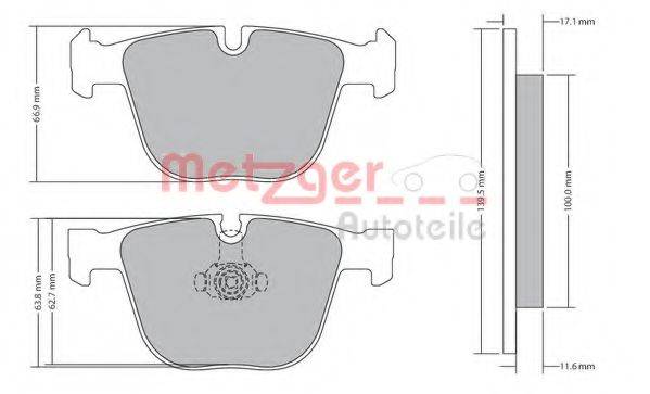 Комплект гальмівних колодок, дискове гальмо METZGER 1170356