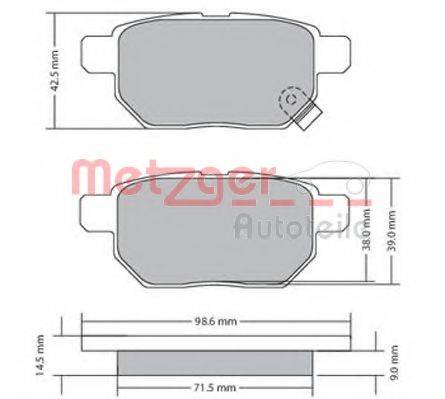 Комплект тормозных колодок, дисковый тормоз METZGER 1170444