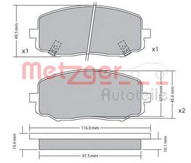 Комплект тормозных колодок, дисковый тормоз METZGER 1170588