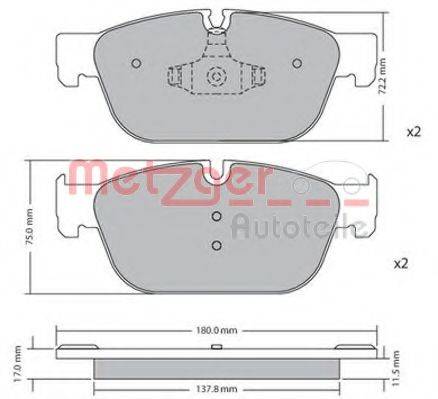 Комплект тормозных колодок, дисковый тормоз METZGER 1170619
